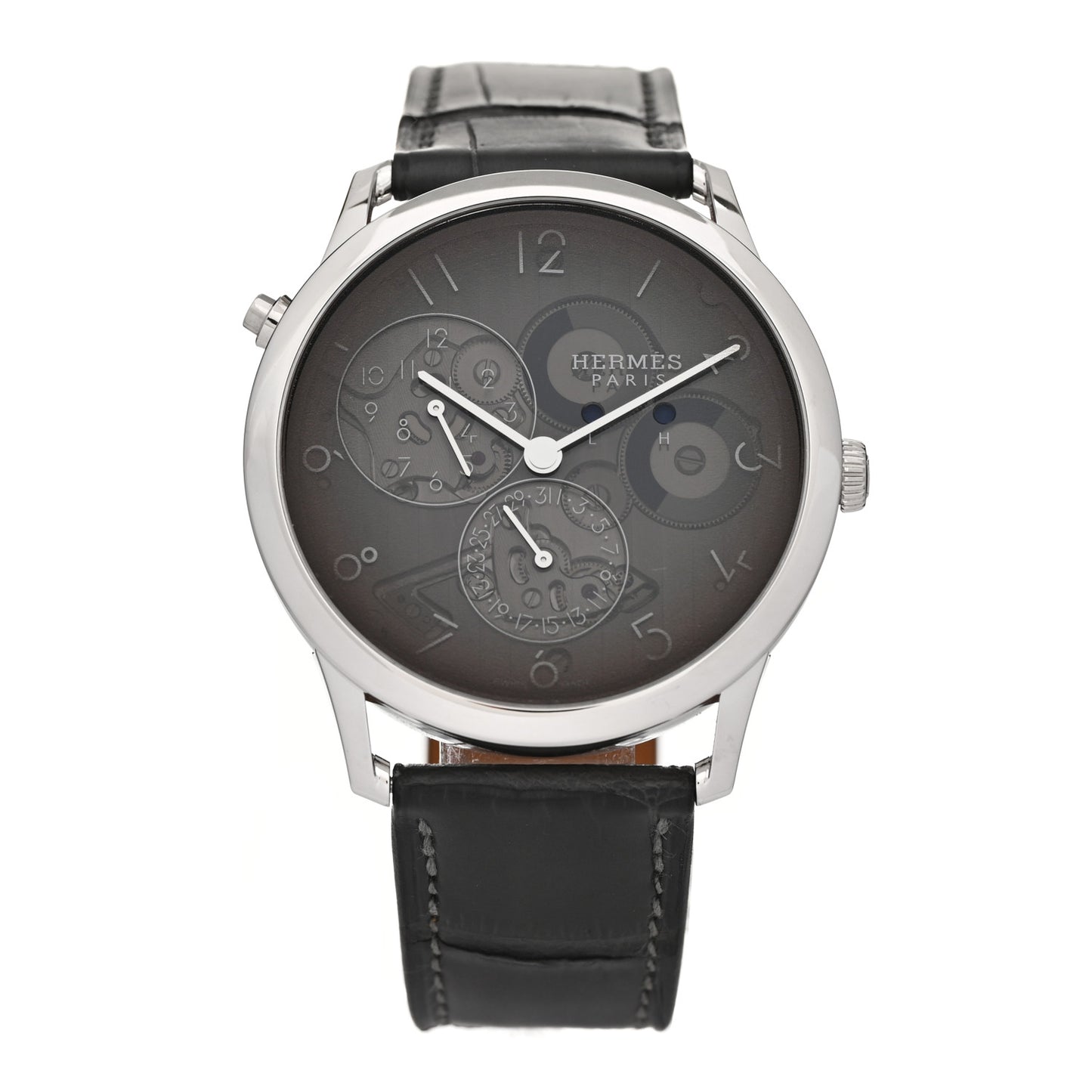 Platinum Alligator 39.5mm Slim D'Hermes GMT Automatic Watch Graphite