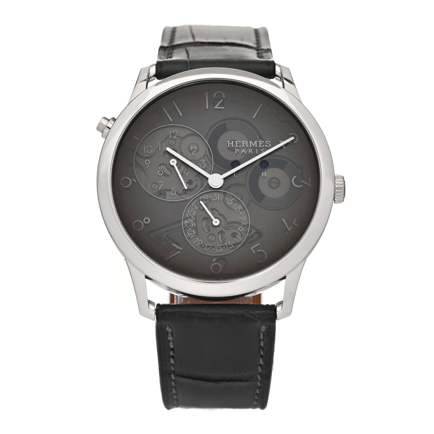 Hermes Platinum Alligator 39.5mm Slim D'Hermes GMT Automatic Watch Graphite 1 of 5