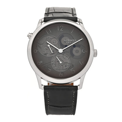 Hermes Platinum Alligator 39.5mm Slim D'Hermes GMT Automatic Watch Graphite 1 of 5