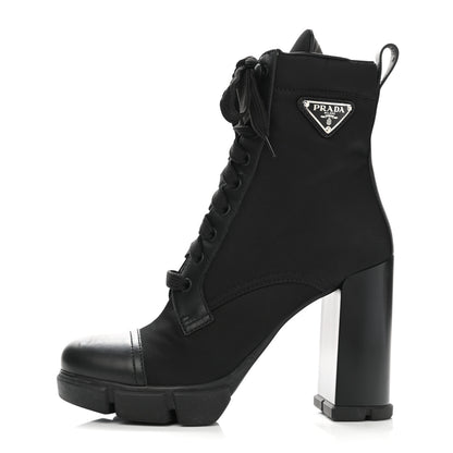 Prada Vitello Montana Re-Nylon Metal Triangle Logo 110mm Ankle Boots 38.5 Black 1 of 9