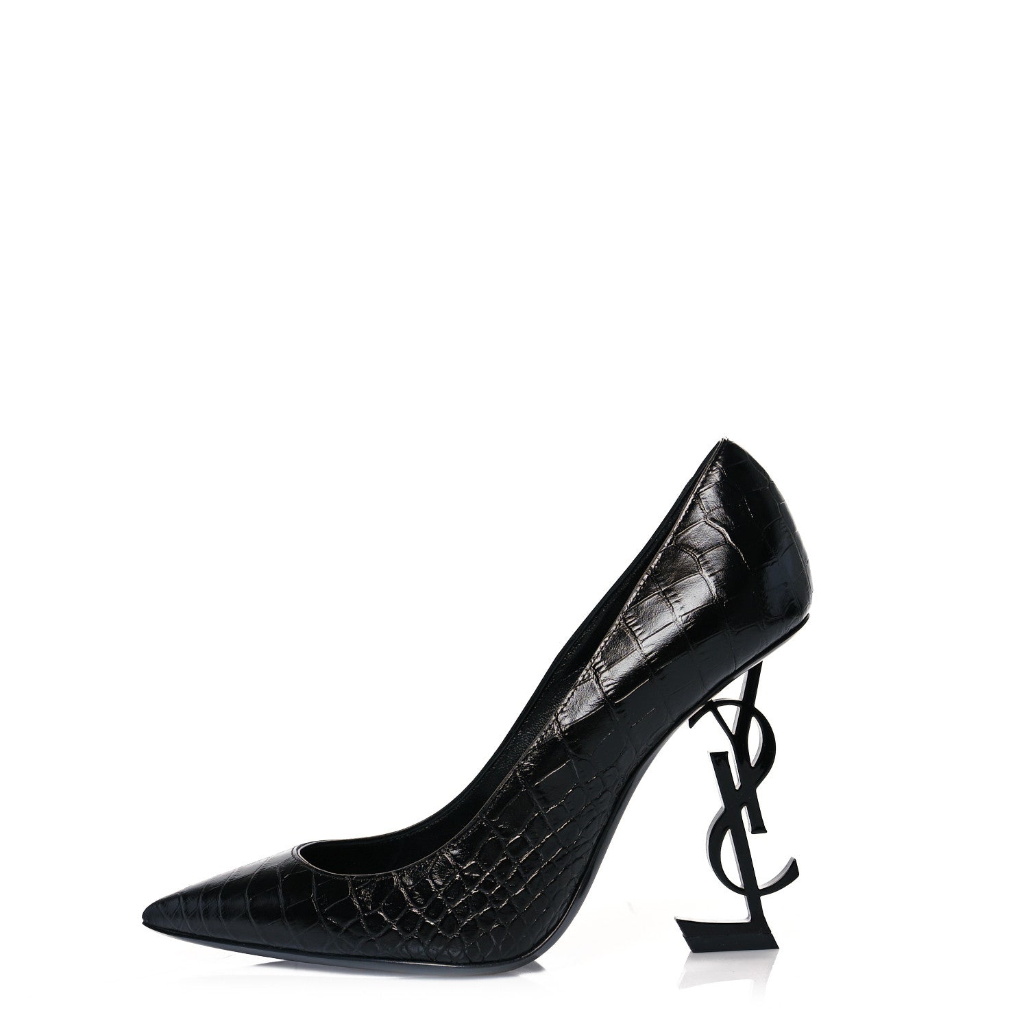 Saint Laurent Calfskin Crocodile Embossed Opyum 110 Pumps 38.5 Black 1 of 10