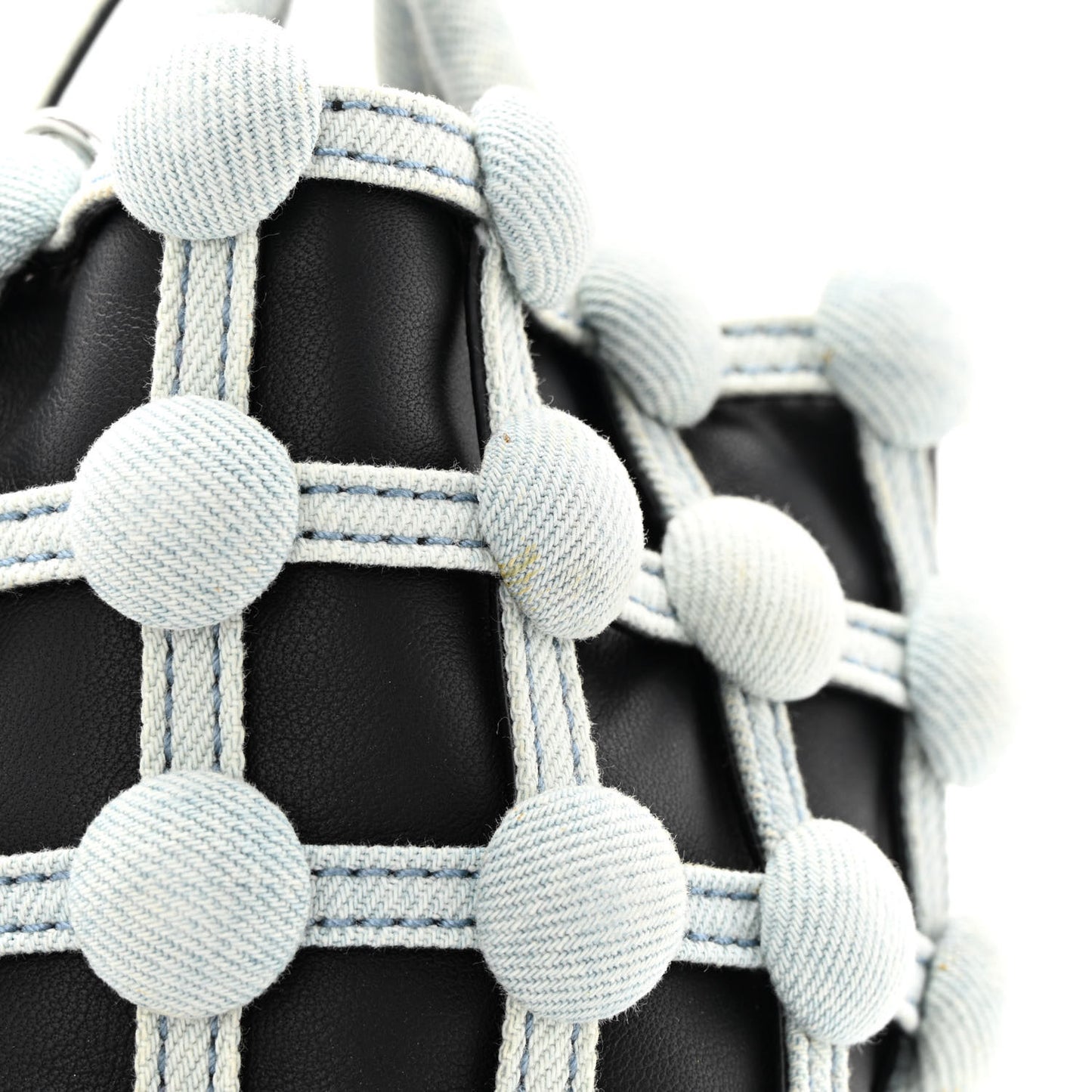 Nappa Denim Dome Studded Mini Roxy Bucket Bag Black
