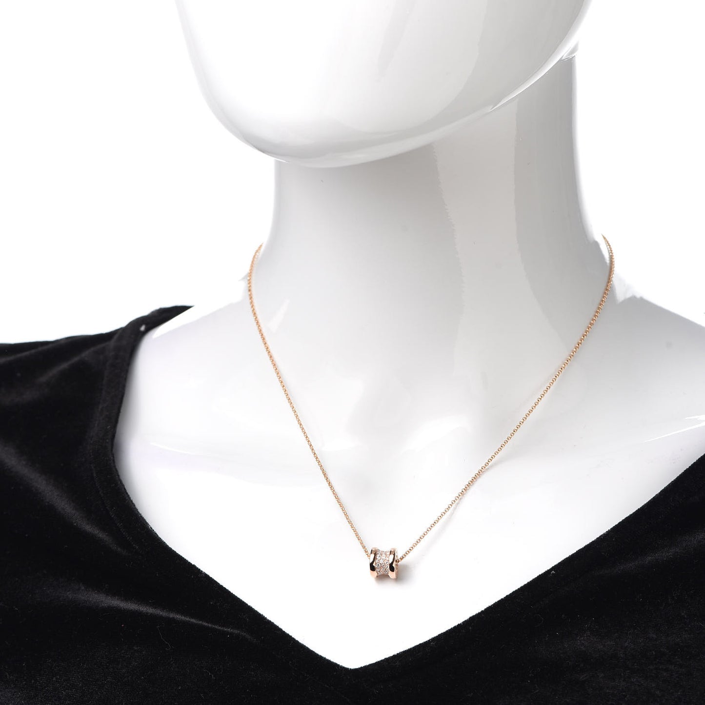 18K Rose Gold Diamond Small B.Zero1 Pave Pendant Necklace