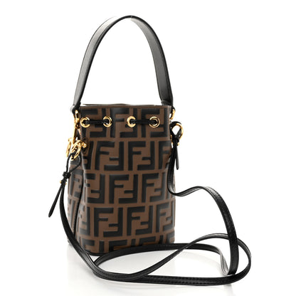 Fendi Vitello Liberty F is Fendi Bi-Color FF 1974 Embossed Mini Mon Tresor Bucket Bag Maya Black 3 of 10