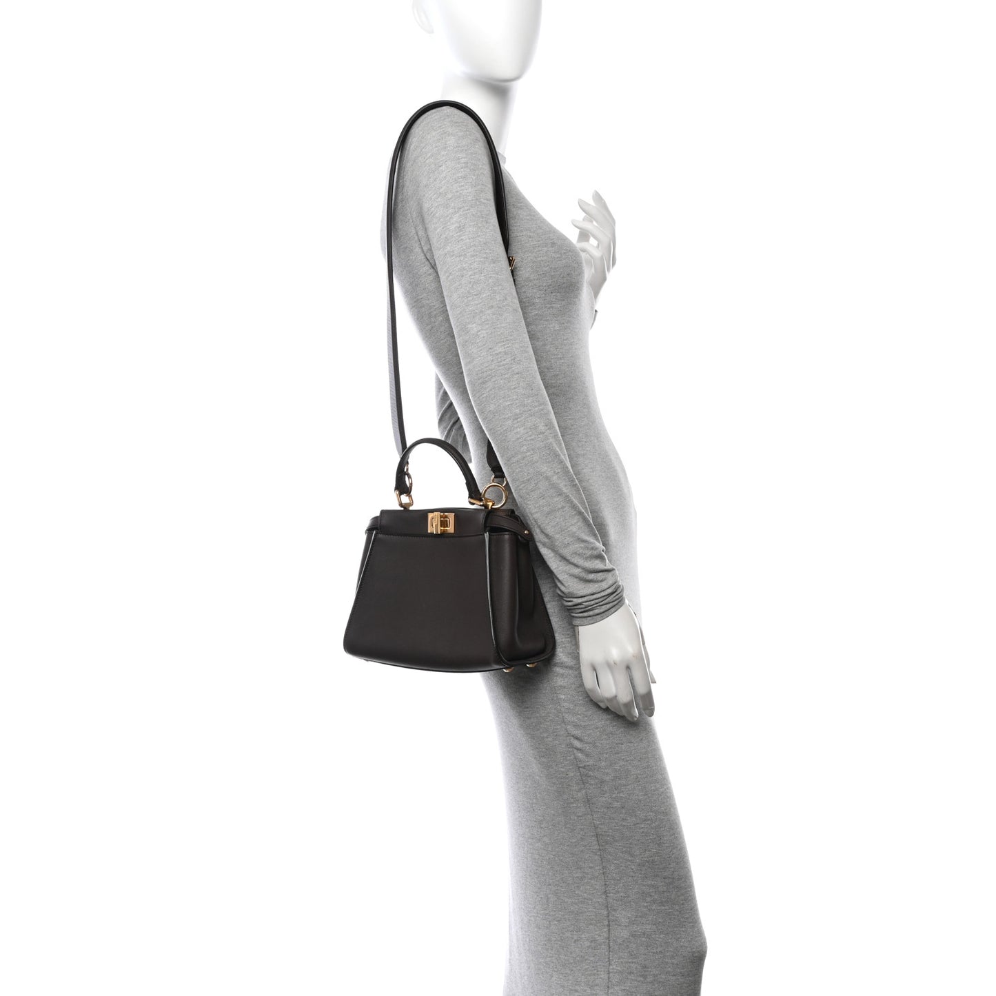 Vitello Seta Suede FF Mini Peekaboo Iconic Satchel Chocolate Sigaro Marrone