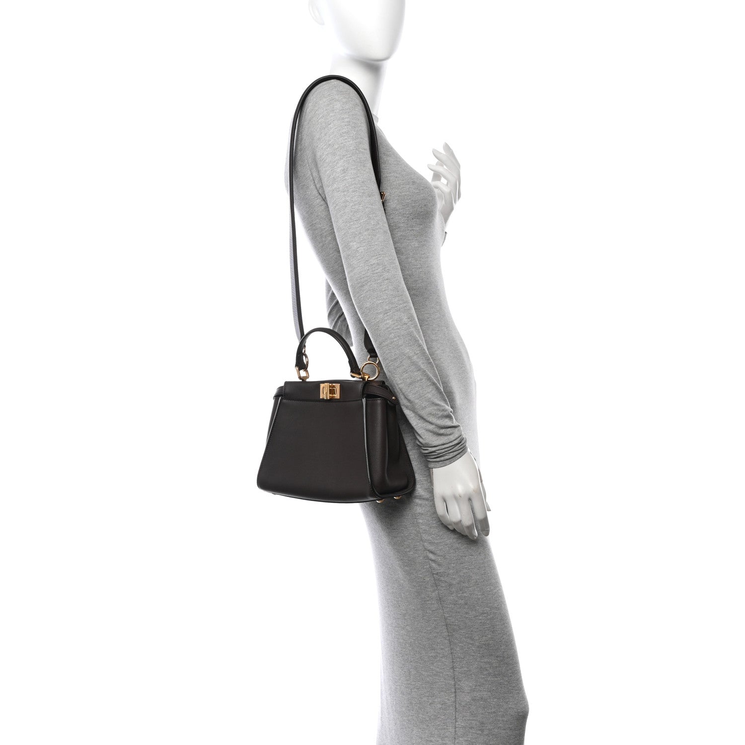 Fendi Vitello Seta Suede FF Mini Peekaboo Iconic Satchel Chocolate Sigaro Marrone 2 of 12