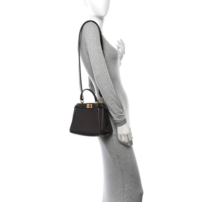 Fendi Vitello Seta Suede FF Mini Peekaboo Iconic Satchel Chocolate Sigaro Marrone 2 of 12