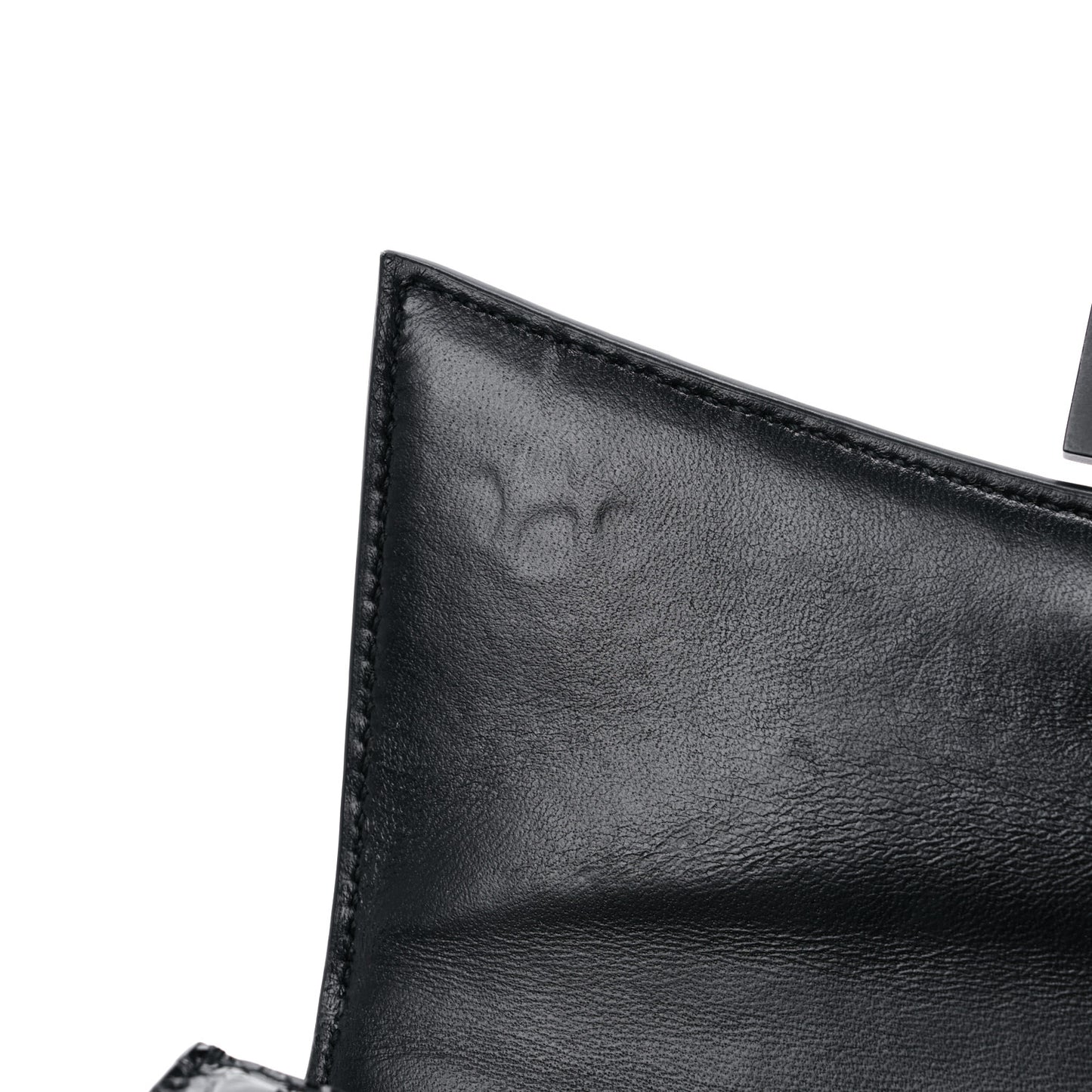 Shiny Calfskin Monochrome Crocodile Embossed Hourglass Top Handle Bag XS Black