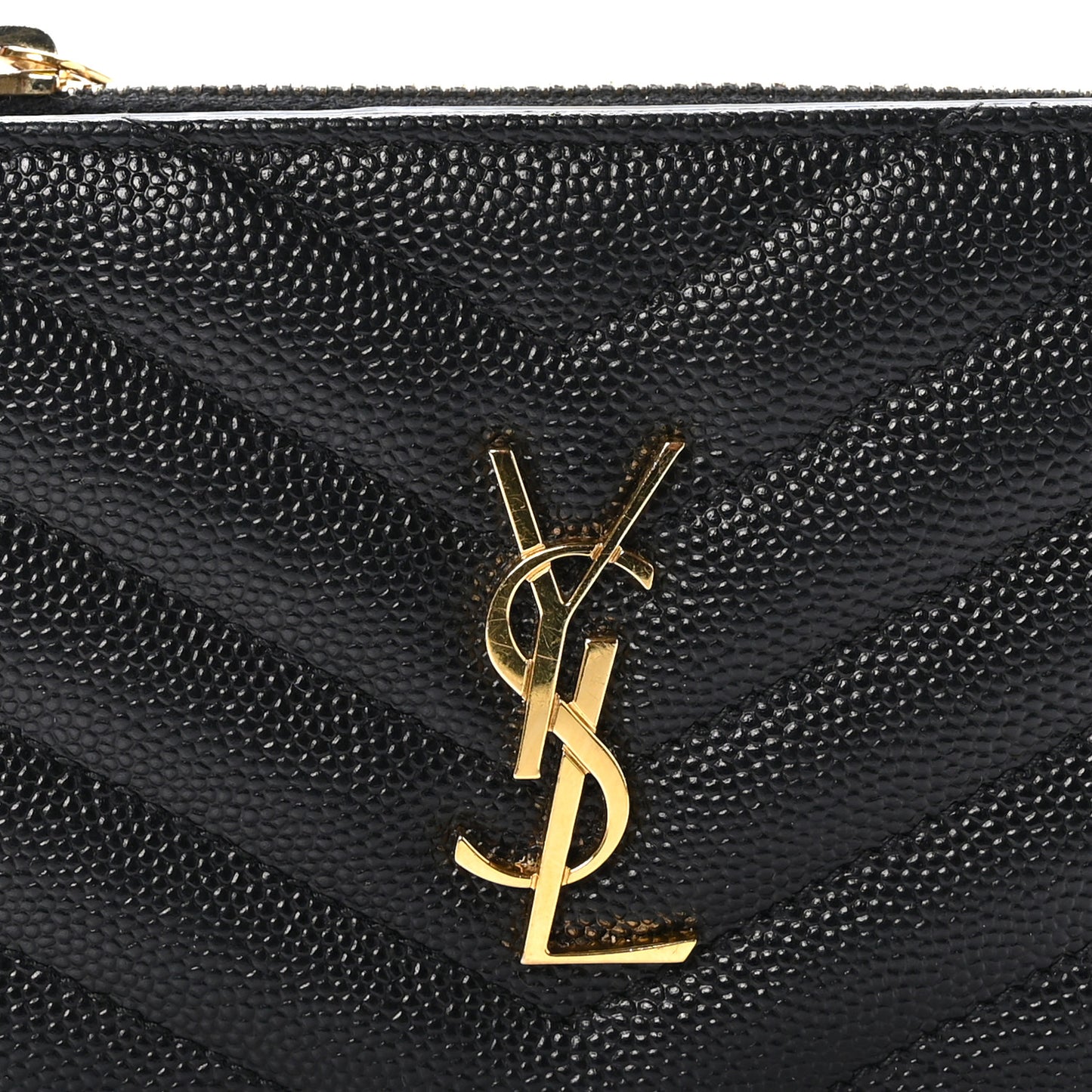 Grain De Poudre Matelasse Chevron Monogram Zipped Two-Part Wallet Black