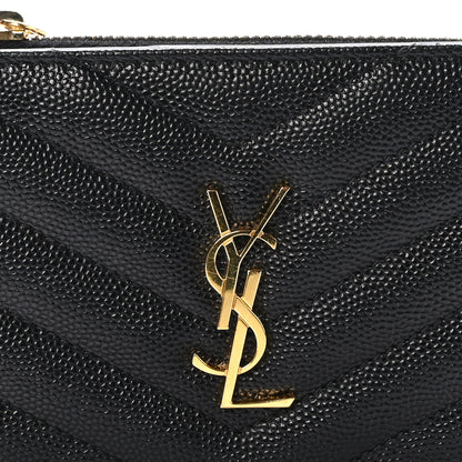 Saint Laurent Grain De Poudre Matelasse Chevron Monogram Zipped Two-Part Wallet Black 8 of 9