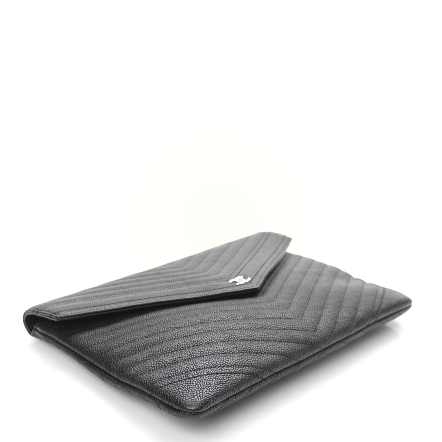 Chanel Calfskin Chevron Quilted Small Envelope Clutch Black 4 of 9