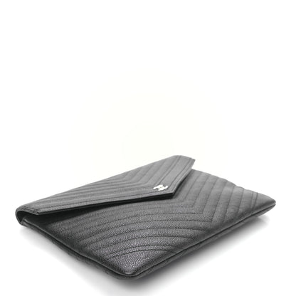 Chanel Calfskin Chevron Quilted Small Envelope Clutch Black 4 of 9