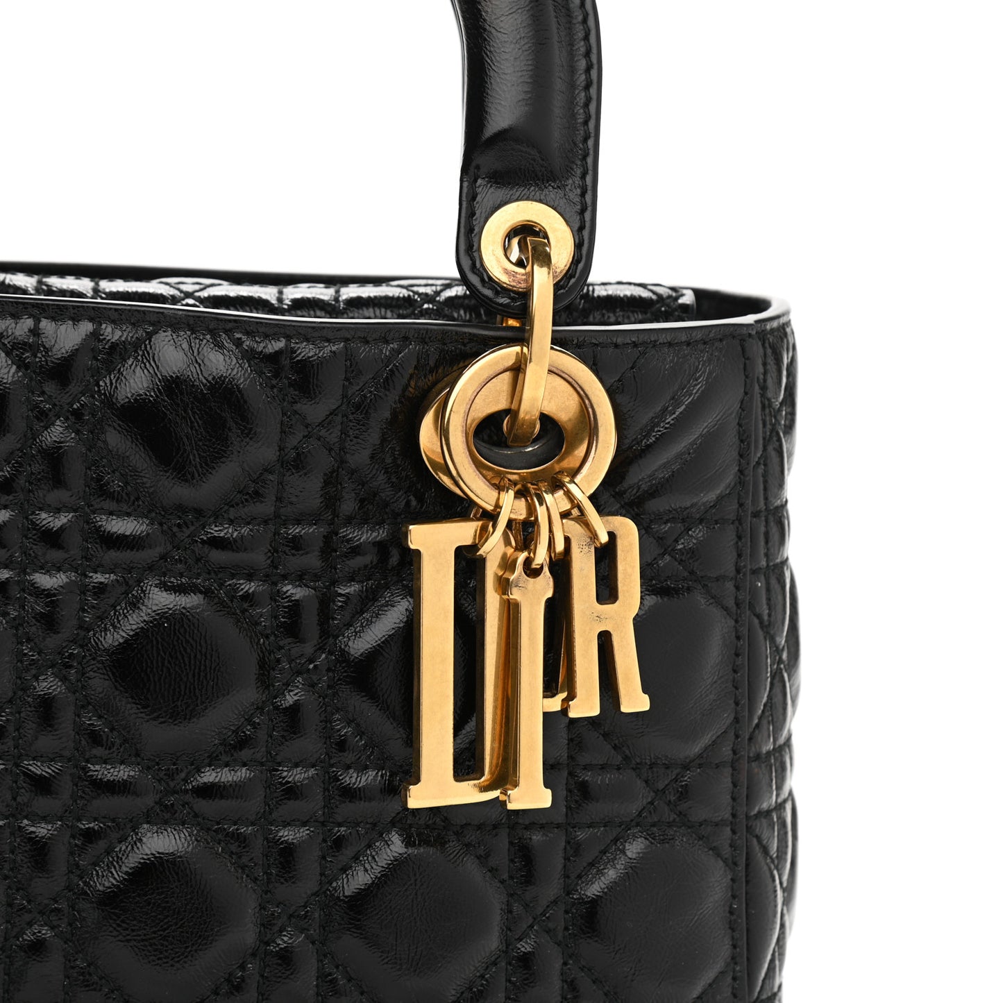Crinkled Patent Cannage Small Lucky Badges My Lady Dior Black