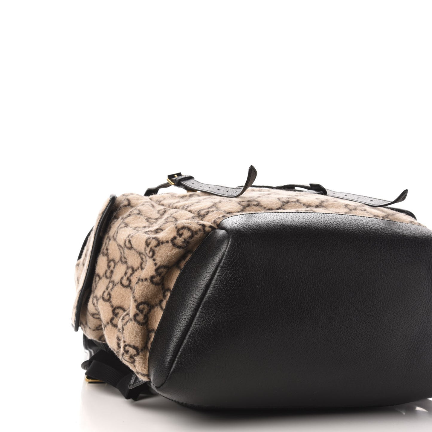 Covered Wool GG Monogram Large Double Buckle Backpack Beige Ebony Black