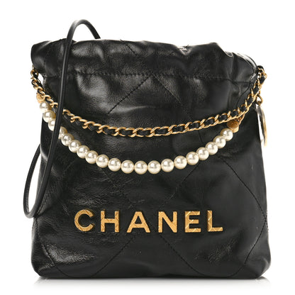 Chanel Shiny Crumpled Calfskin Quilted Pearl Mini Chanel 22 Black 1 of 9