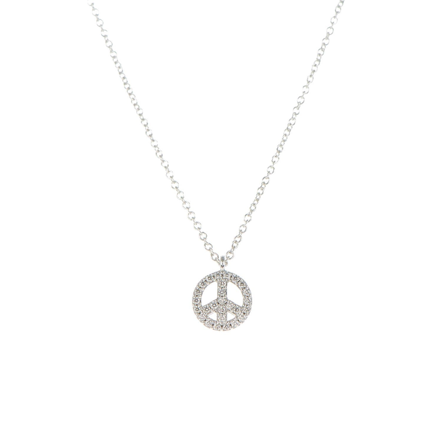 Tiffany 18K White Gold Diamond Metro Peace Pendant Necklace 3 of 6
