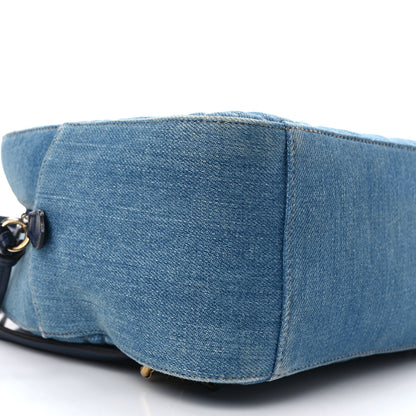 Gucci Kura Denim Matelasse Cubic Pearl Studded GG Marmont Dome Backpack Blue 8 of 11