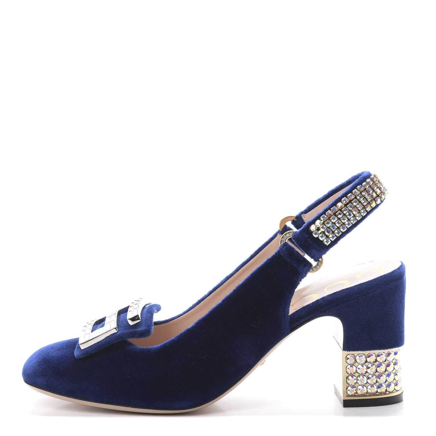Gucci Velvet Crystal Square G Madelyn Slingbacks 40 Cobalt Blue 1 of 11