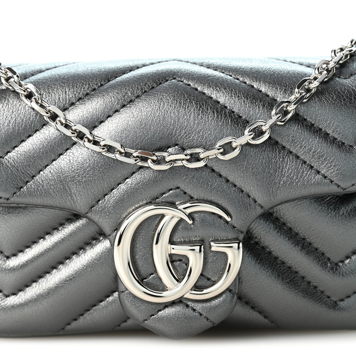 Gucci Metallic Lambskin Matelasse Mini GG Marmont Shoulder Bag  Piombo 8 of 10