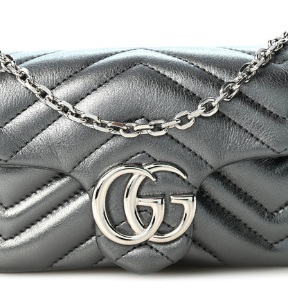 Gucci Metallic Lambskin Matelasse Mini GG Marmont Shoulder Bag  Piombo 8 of 10