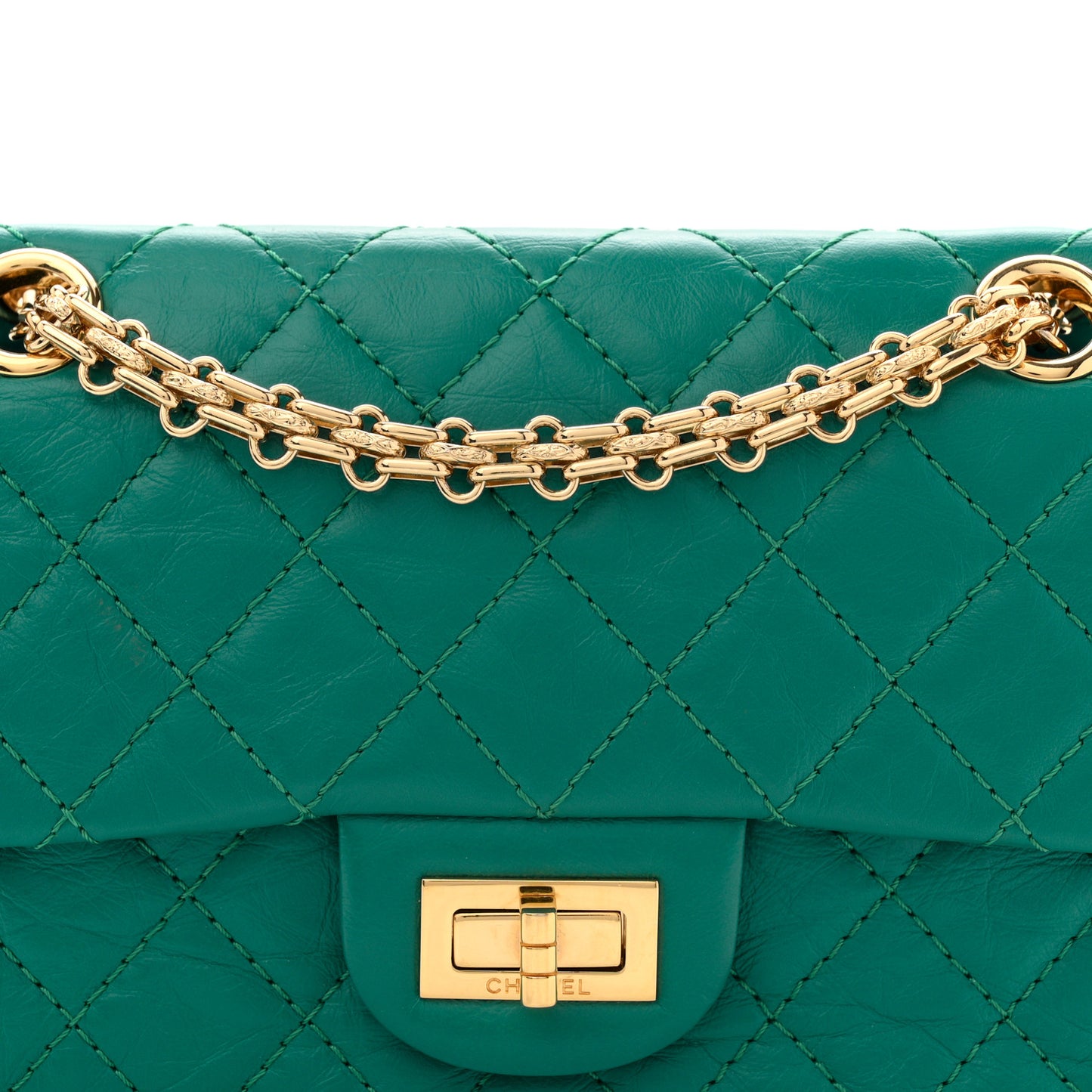 Aged Calfskin Quilted 2.55 Reissue Mini Flap Green