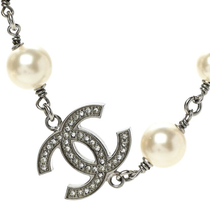 Chanel Crystal Pearl CC Long Necklace Silver 4 of 5