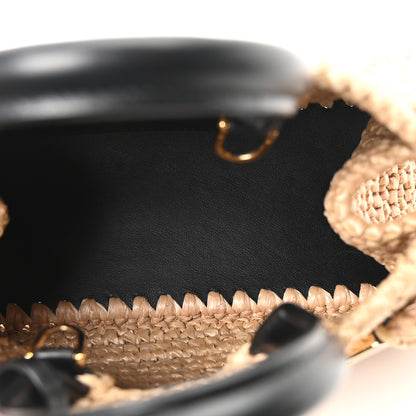 Salvatore Ferragamo Raffia Effect Calfskin XS Hug Bag Natural Black 5 of 10