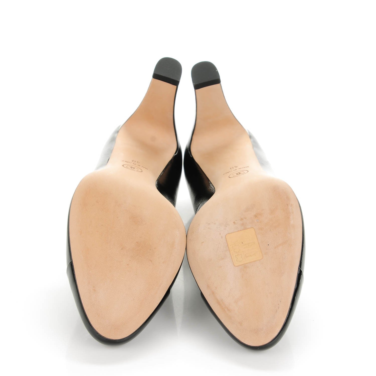 Chanel Crumpled Calfskin Patent Cap Toe CC Pumps 40 Black 5 of 8