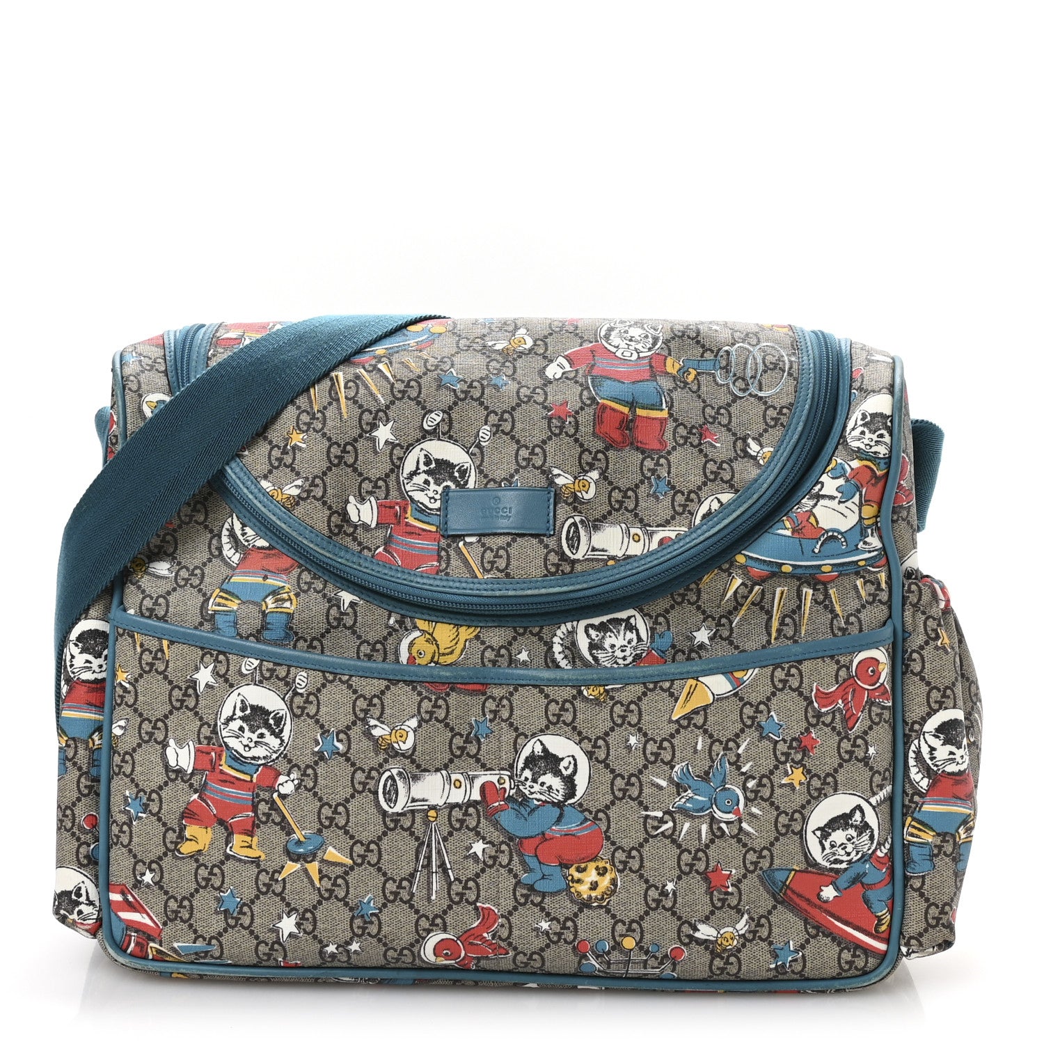 Gucci GG Supreme Monogram Space Cats Diaper Bag Turquoise 1 of 11