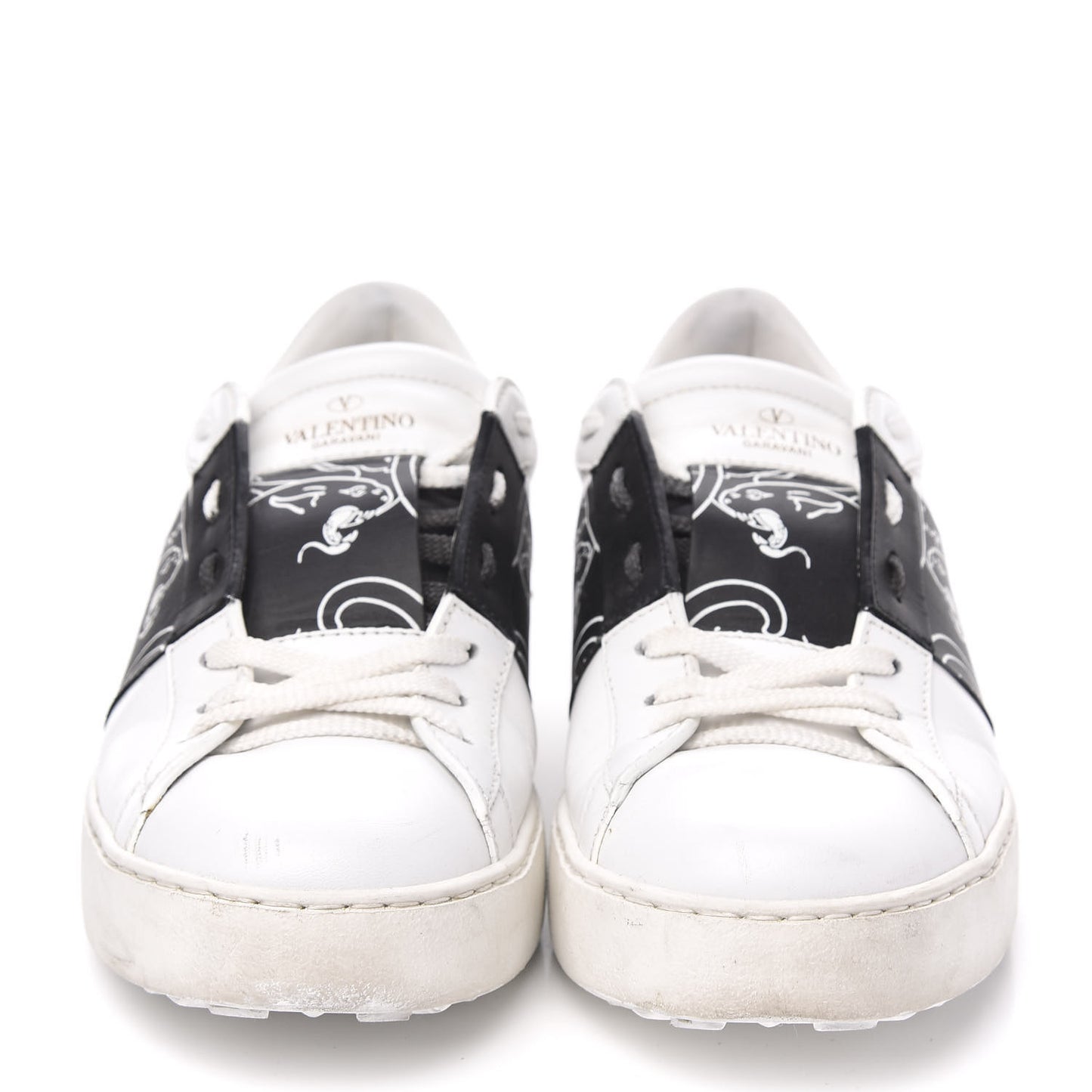 Calfskin Panther Womens Rockstud Open Sneakers 39 White