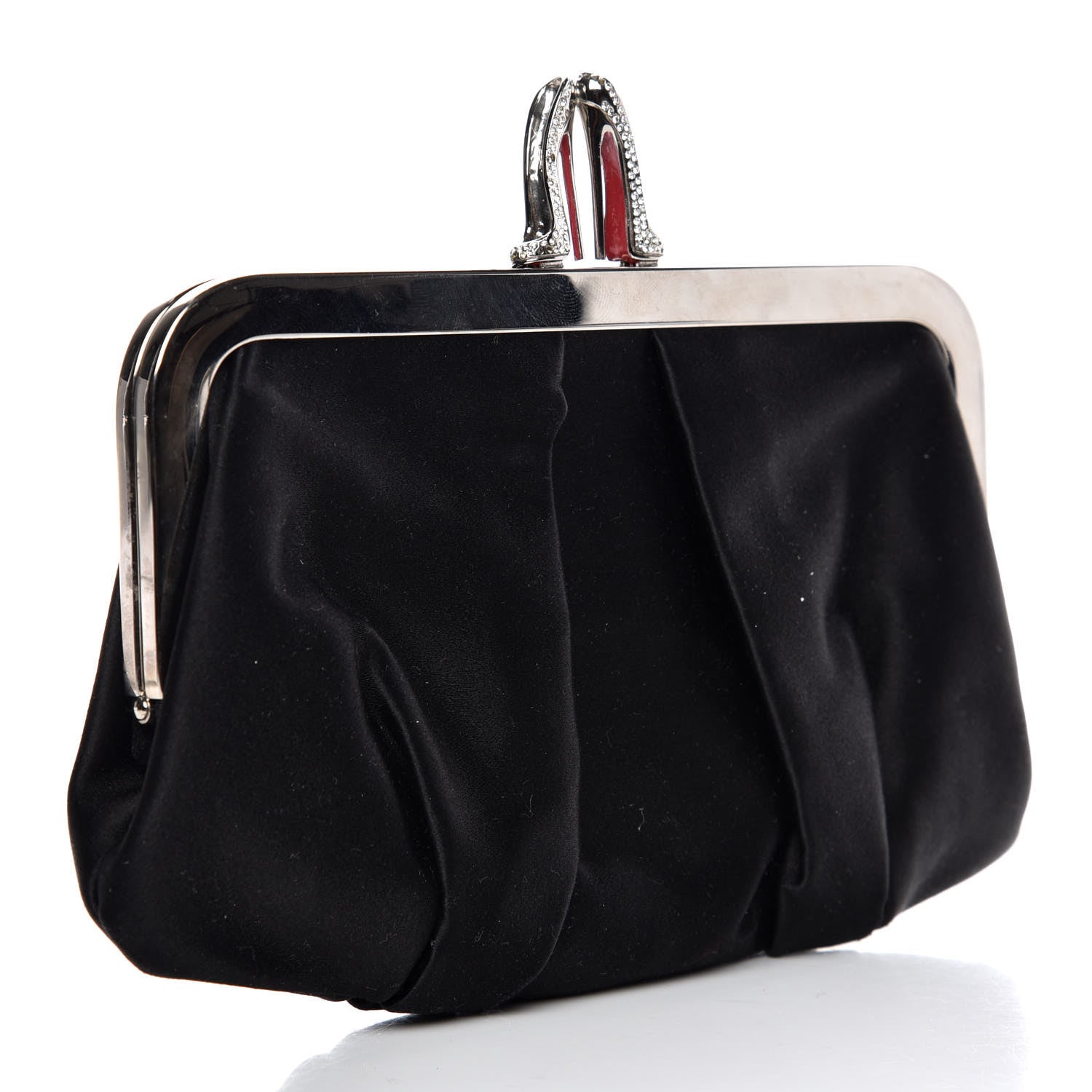 Christian Louboutin Satin Crystal Loubi Lula Frame Pouch Black 3 of 12