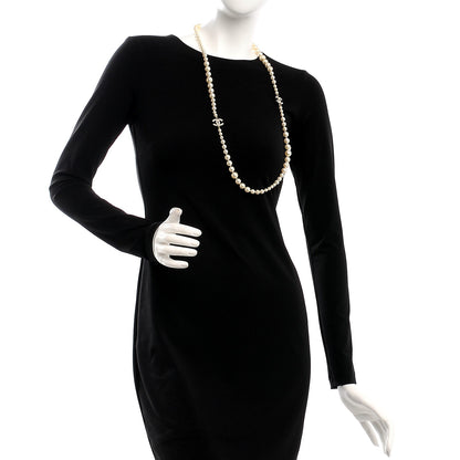 Chanel Graduated Pearl Crystal CC Long Necklace Light Gold 2 of 9