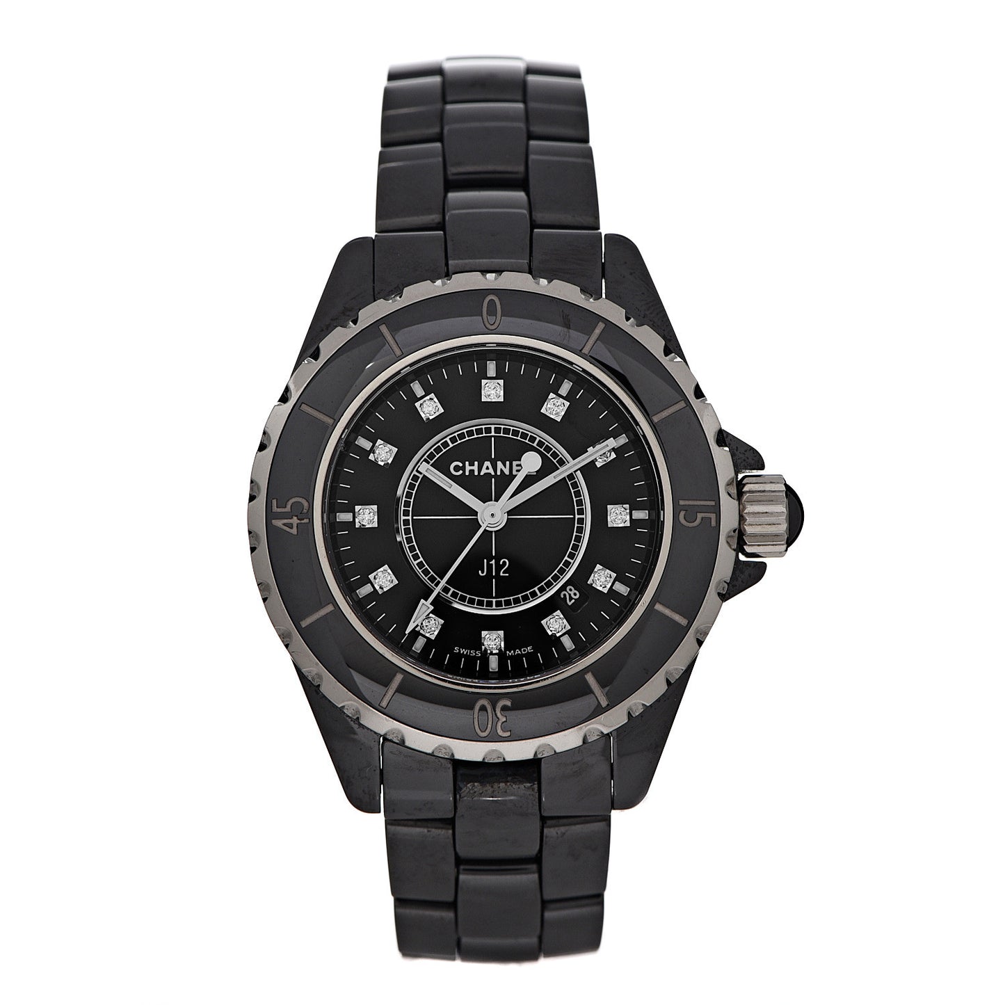 Stainless Steel Ceramic Diamond 33mm J12 Quartz Watch Black