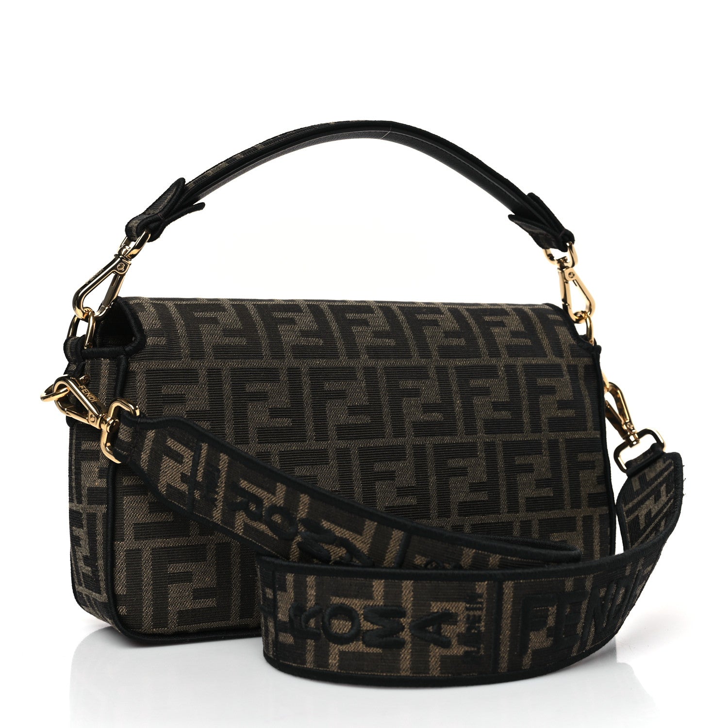 Fendi Fabric Jacquard FF 1974 Medium Baguette Tobacco Moro Black 3 of 11