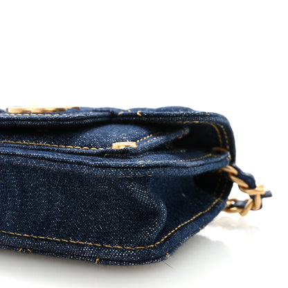 Chanel Denim Quilted Double You Card Holder On Chain Blue 10 of 11