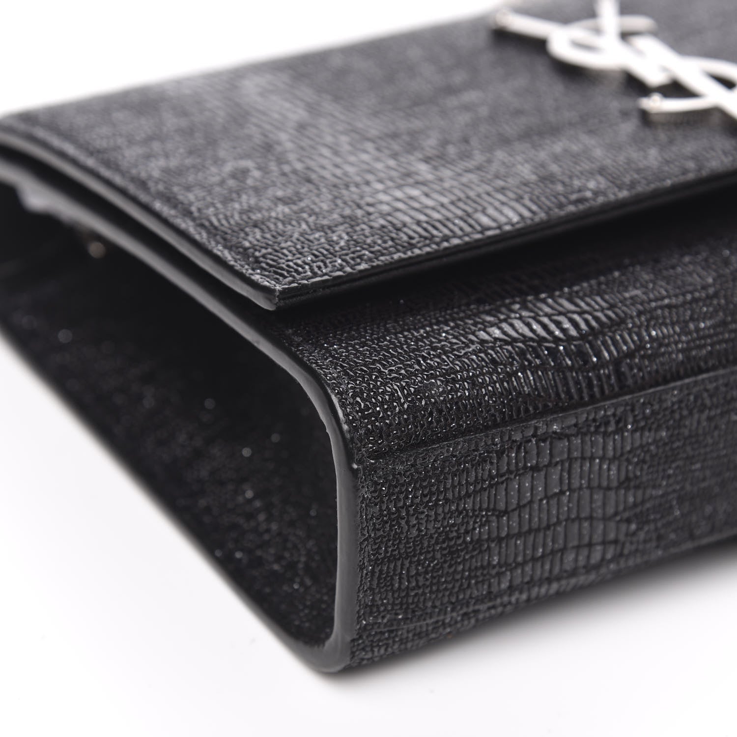 Saint Laurent Calfskin Lizard Embossed Small Classic Monogram Kate Tassel Satchel Black 8 of 9