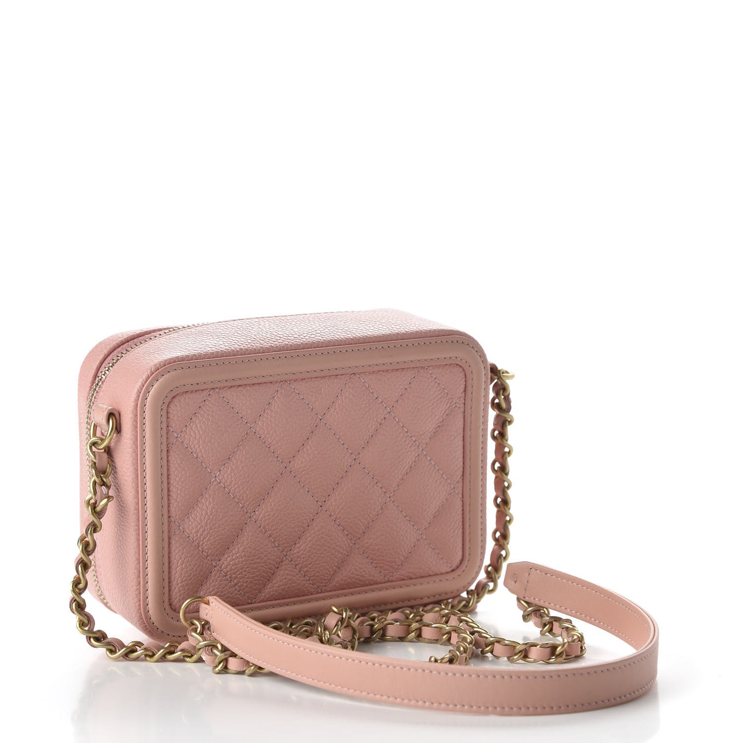 Caviar Quilted Filigree Vanity Clutch With Chain Pink