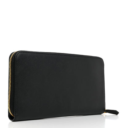 Prada Saffiano Metal Large Zip Around Travel Wallet Black 3 of 6