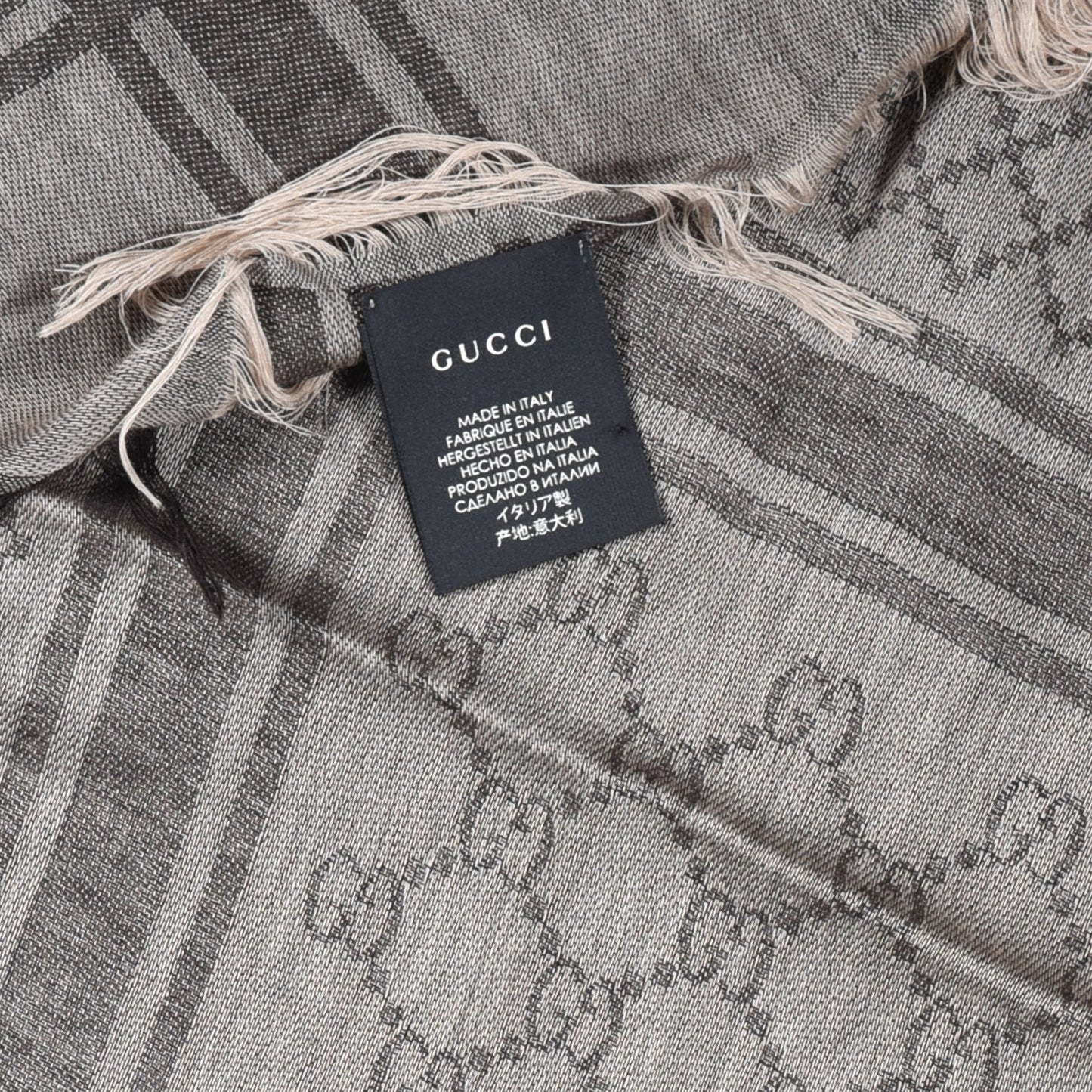 Wool Silk GG Monogram Diamante Plaid Surviee Shawl Beige Dark Brown