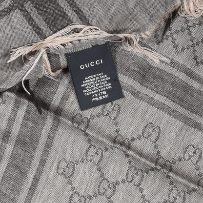 Gucci Wool Silk GG Monogram Diamante Plaid Surviee Shawl Beige Dark Brown 4 of 5