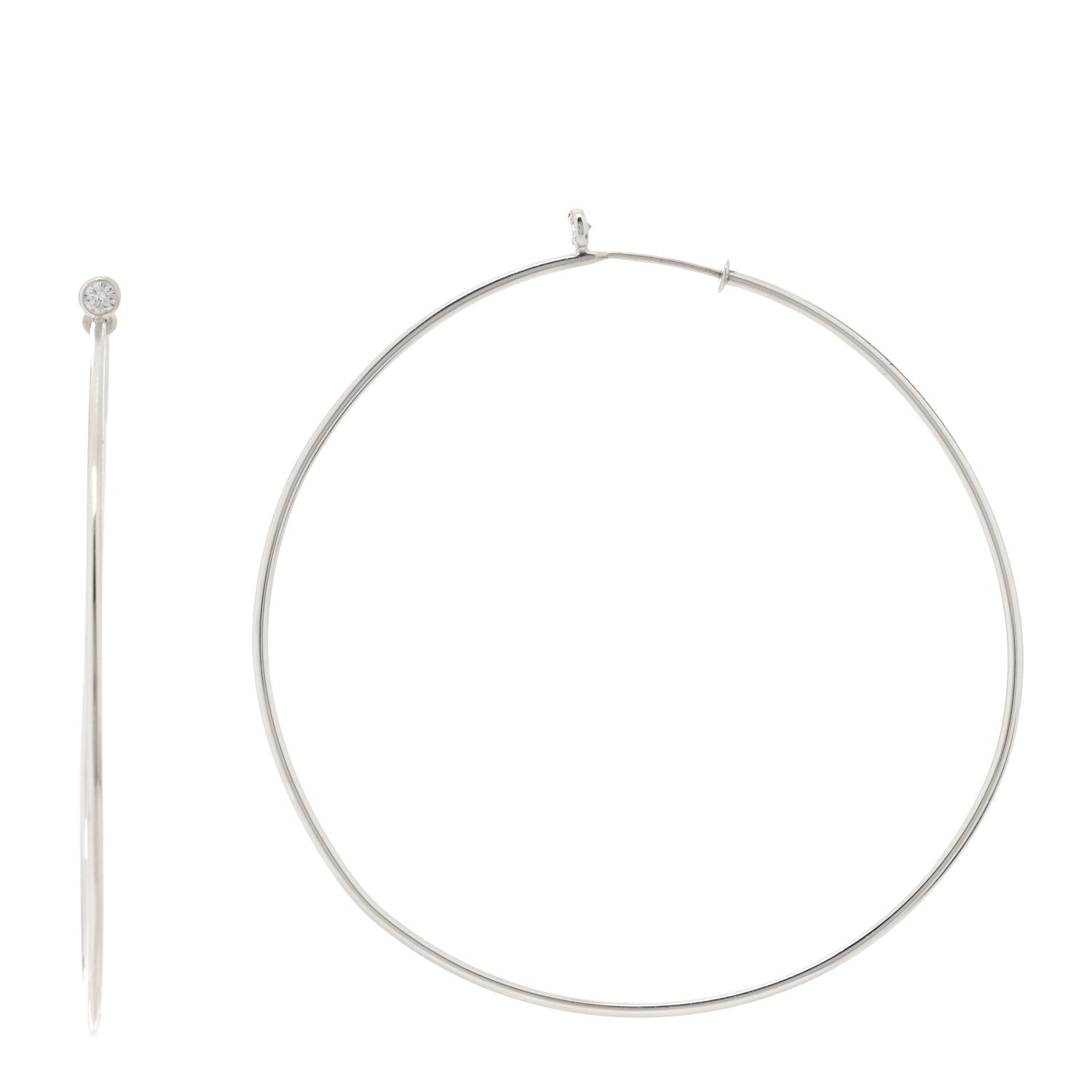 Tiffany Sterling Silver Diamond Large Elsa Peretti Hoop Earrings 1 of 5