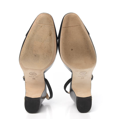 Chanel Goatskin Grosgrain Cap Toe CC Slingback Sandals 36 Black 5 of 8
