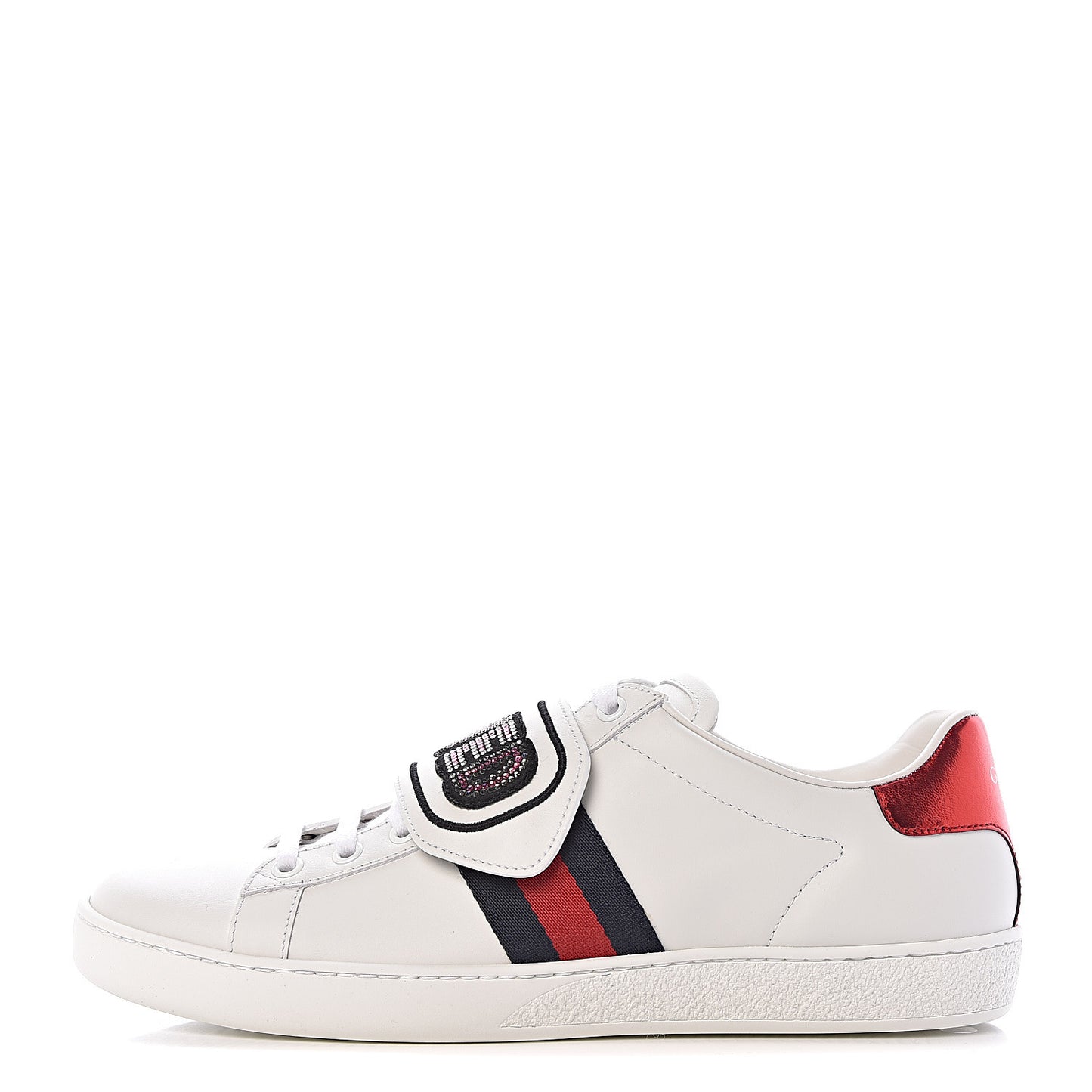 Calfskin Crystal Web LOVED Embroidered Ace Sneakers 40 White