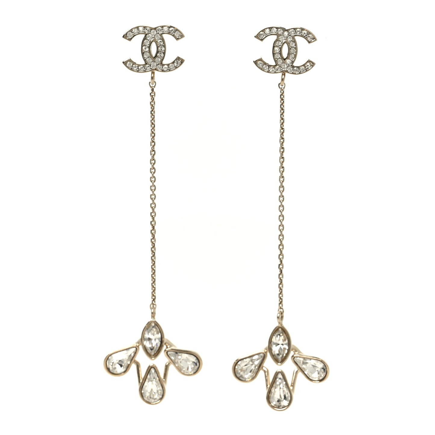 Crystal CC Chain Drop Earrings Gold