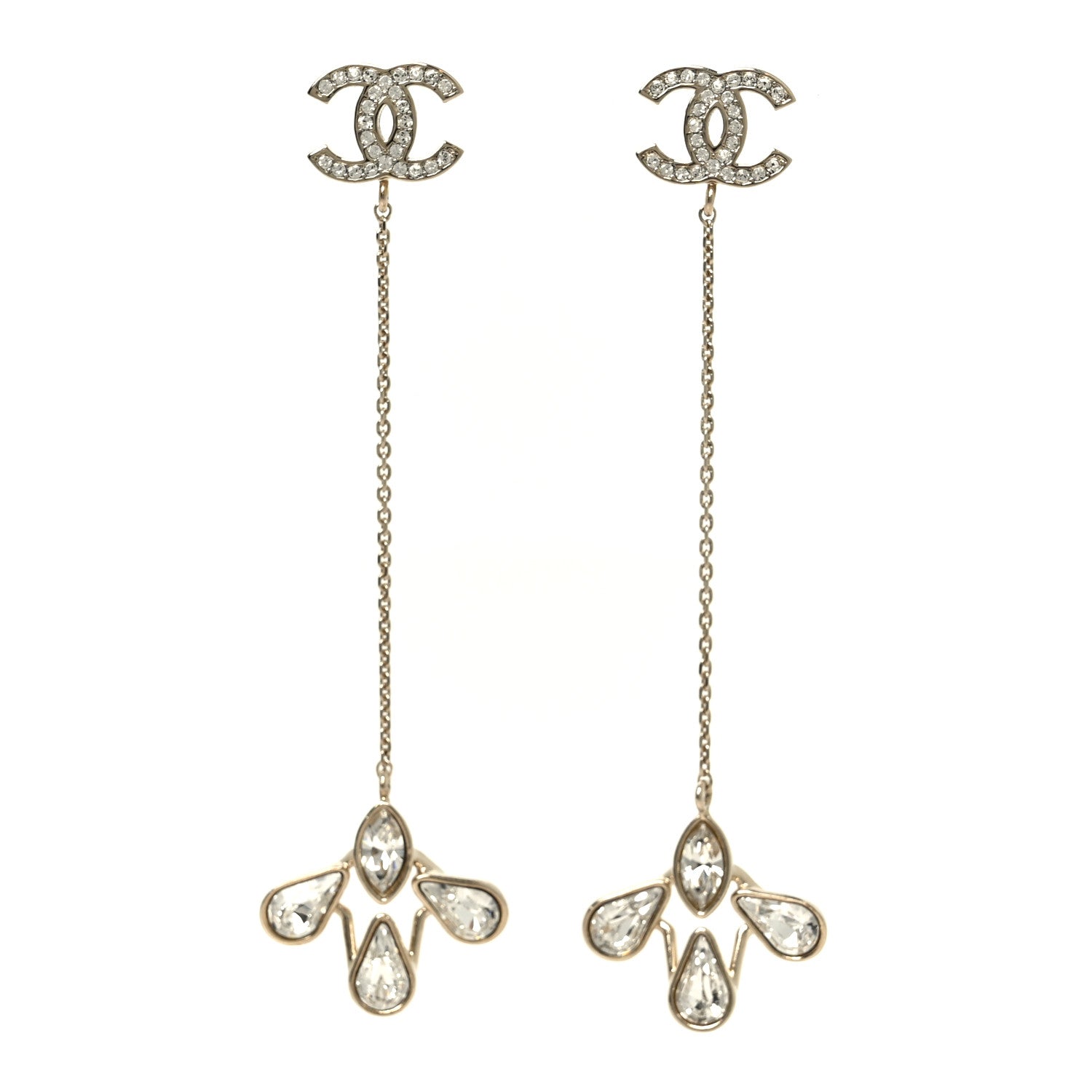 Chanel Crystal CC Chain Drop Earrings Gold 1 of 5