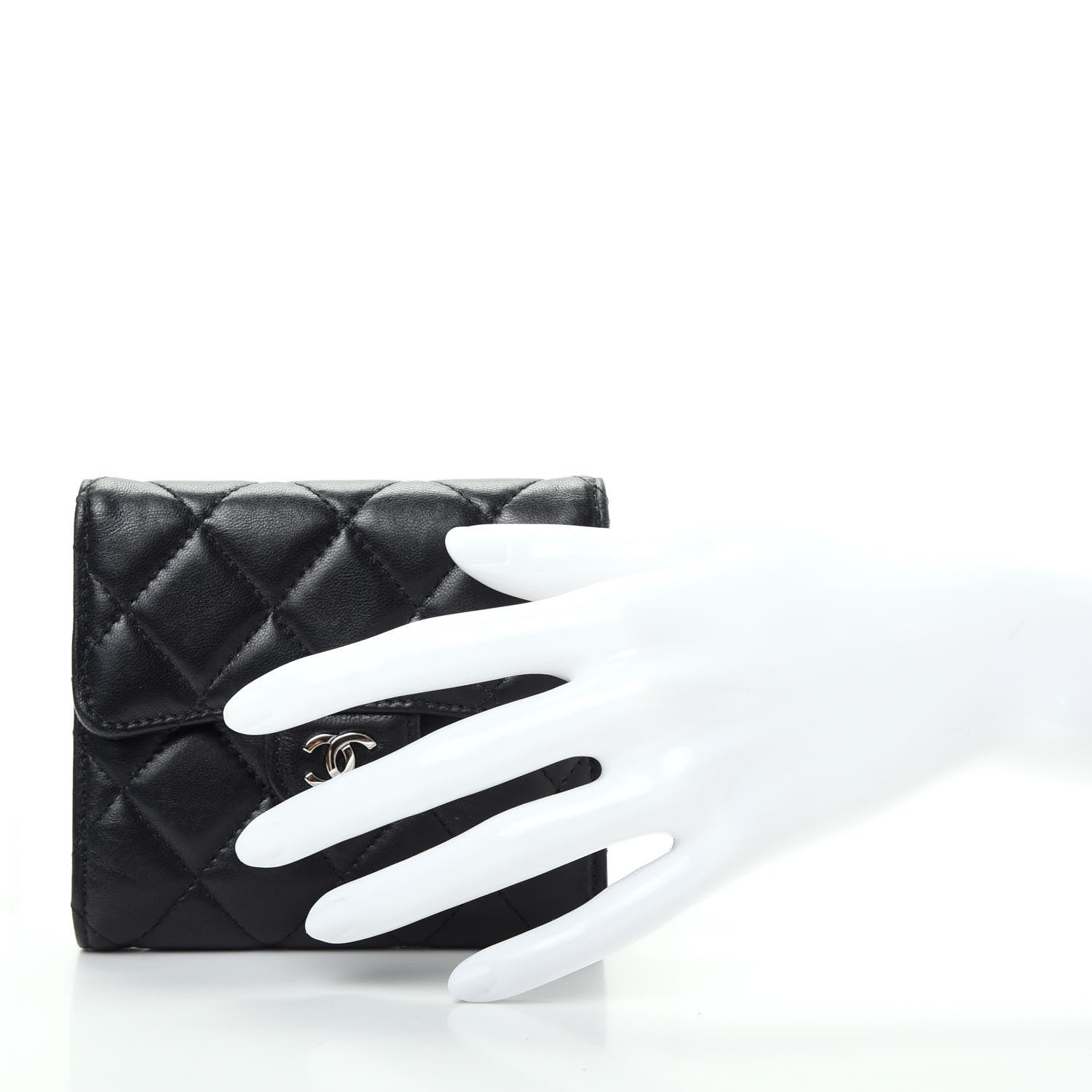 Chanel Lambskin Quilted Compact Flap Wallet Black 2 of 8