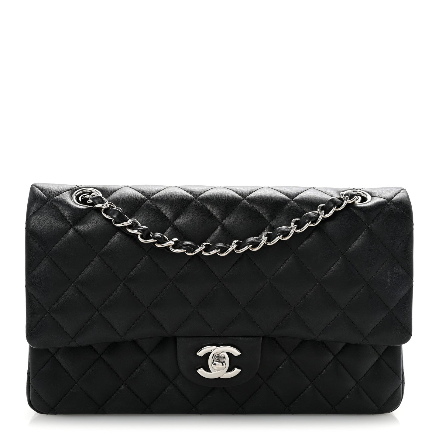 Lambskin Quilted Medium Double Flap Black