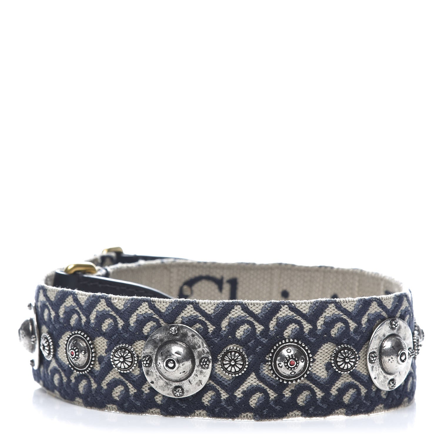 Christian Dior Oblique Studded Shoulder Strap Blue 2 of 4