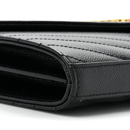 Saint Laurent Grain De Poudre Matelasse Chevron Monogram Chain Wallet Black 10 of 11