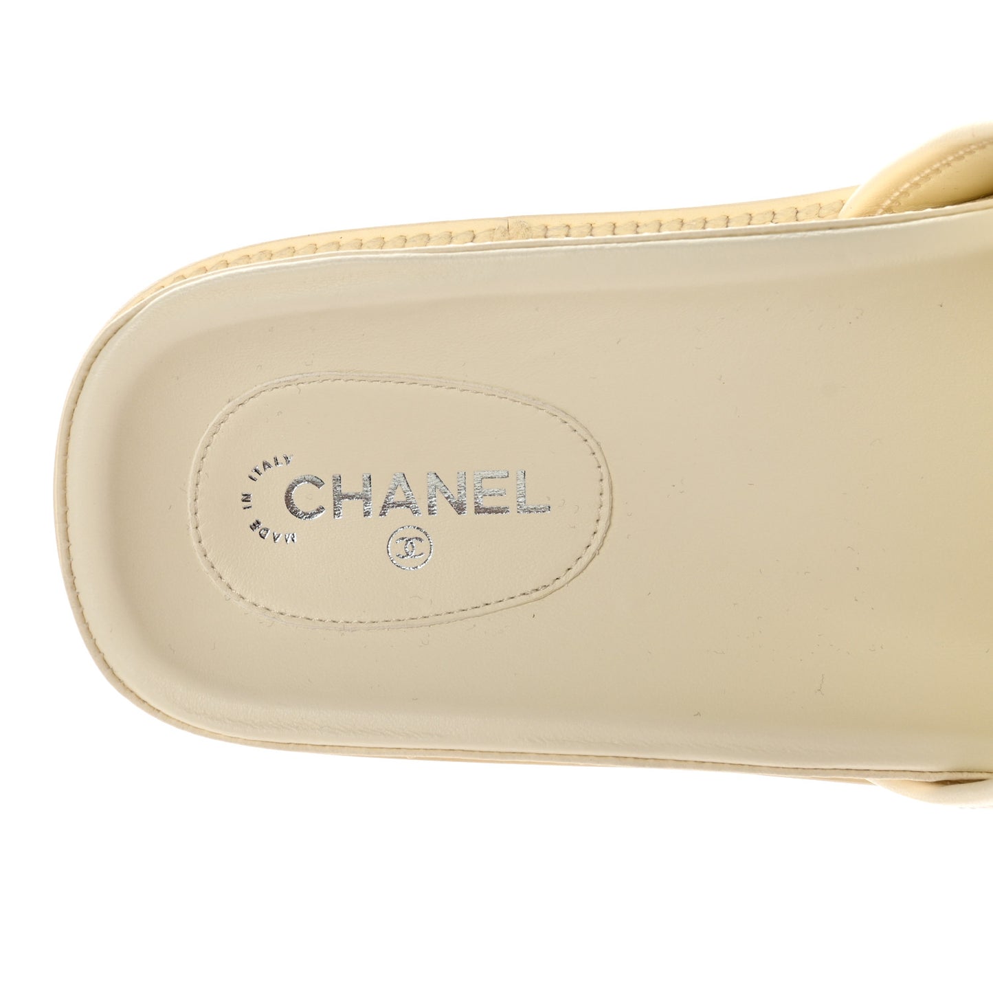 Lambskin Cha-Nel Mule Sandals 39.5 Ivory Multicolor